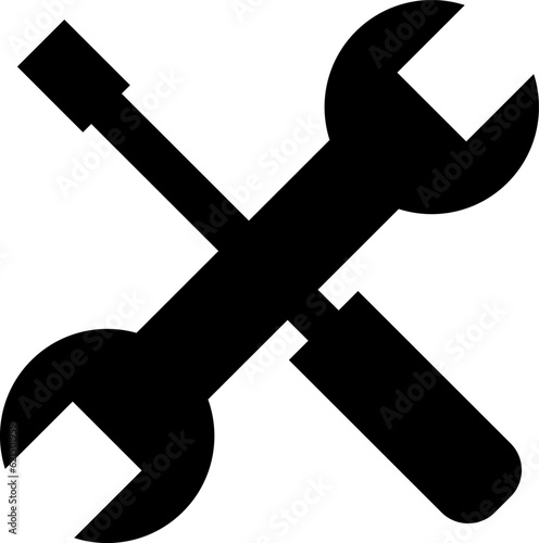 Screwdriver and wrench, settings, icon vector. Black screwdriver and wrench on white background, settings icon.