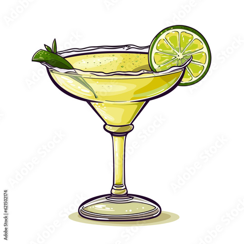 Margarita cocktail hand-drawn comic illustration. Margarita. Vector doodle style cartoon illustration