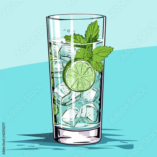 Mojito cocktail hand-drawn comic illustration. Mojito. Vector doodle style cartoon illustration