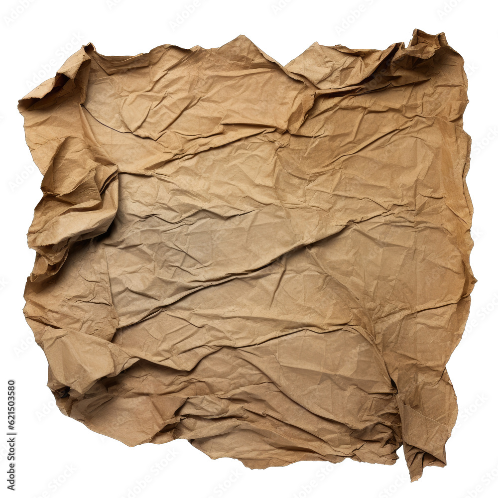 Recycled crumpled old paper on transparent background Recycled crumpled old paper on transparent background