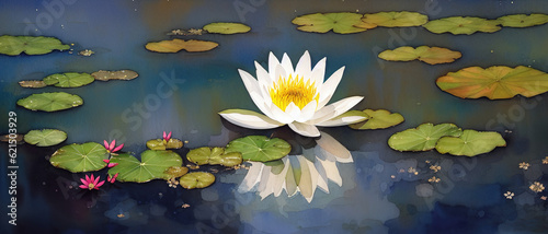 Delicate lotus flower in the pond, generative ai.