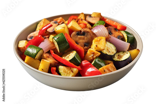 Roasted vegetable medley. isolated object, transparent background