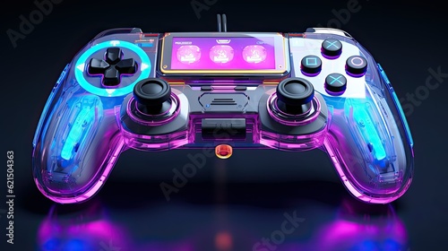 A futuristic video game console with vibrant colors and glowing buttons, generative ai