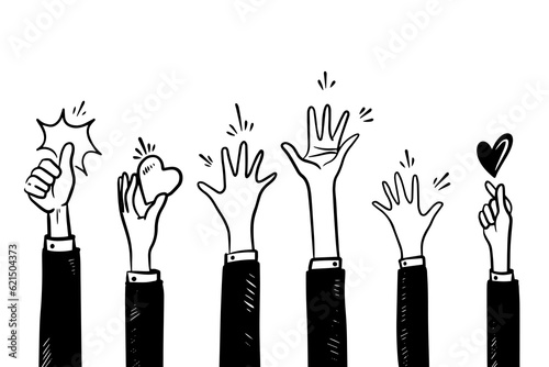 doodle hands up,Hands clapping. applause gestures. clapping. vector illustration