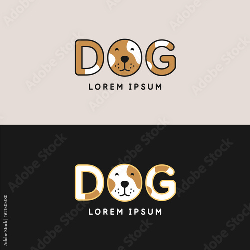 Minimalistic and stylish Dog emblem. Modern printing house. Illustration with text in a fashionable simple style.