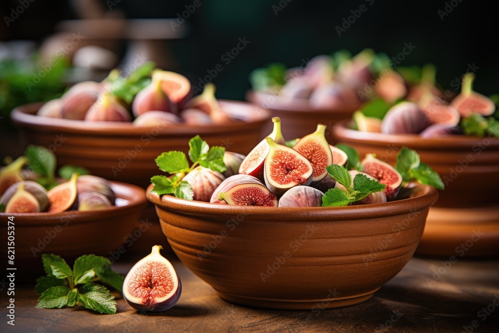 Juicy fig berries in a bowl. Generative AI
