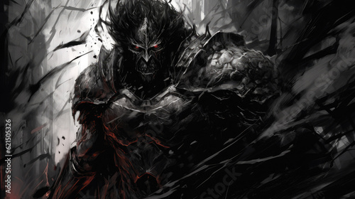 grim dark fantasy berserker warrior dark knight - by generative ai