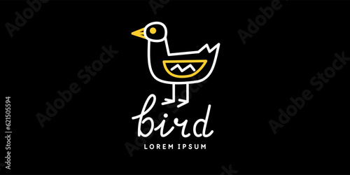 Minimalistic and stylish Bird emblem. Modern printing house. Illustration with text in a fashionable simple style.