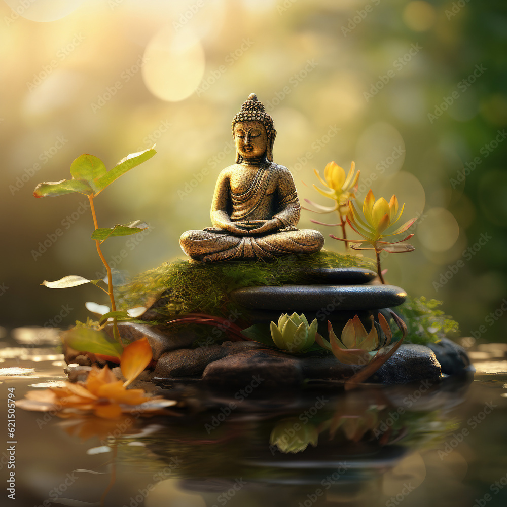 zen buddha in the garden Buddhism serenity - by generative ai