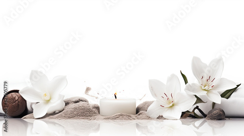 zen stones candle white floral harmony wellness serenity aromatherapy - by generative ai