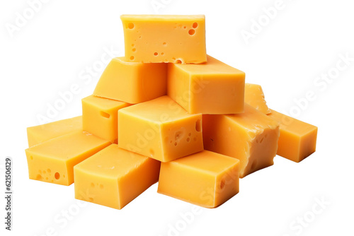 Sliced cheddar cheese. isolated object, transparent background