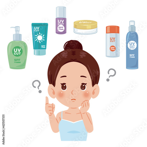 日焼け止めで悩む女性