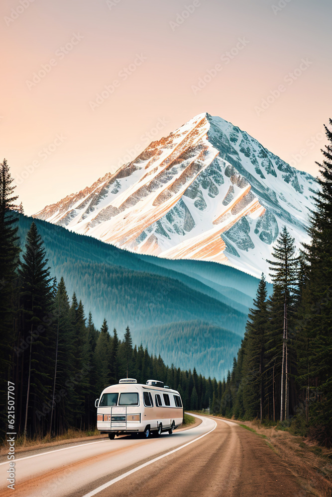 Road adventures on a camper, an exotic kind of outdoor recreation. Generative AI. Road adventures on a camper, an exotic kind of outdoor recreation. Generative AI.