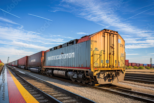 Freight train with cargo containers, generative ai.