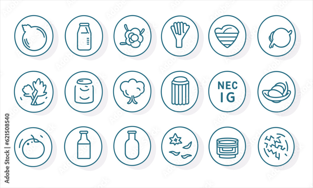 Food allergen line symbols set. Features of the product include no soy, no peanuts, no gluten, no dairy, no grains, no palm, no salt, no chemicals, and no diet. Draw signs for the meal label Food allergen line symbols set. Features of the product include no soy, no peanuts, no gluten, no dairy, no grains, no palm, no salt, no chemicals, and no diet. Draw signs for the meal label