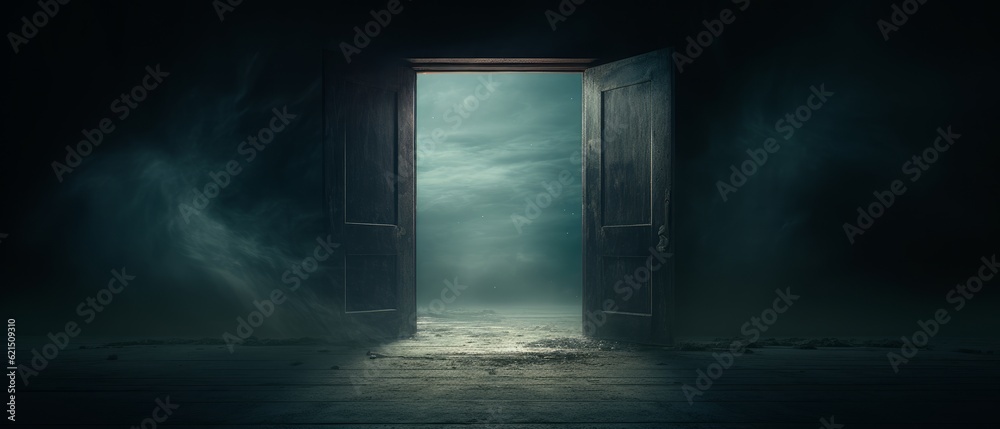 Open door in dark and mysterious style. Generative AI Open door in dark and mysterious style. Generative AI
