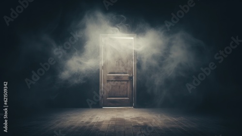 Photo Open door in dark and mysterious style. Generative AI