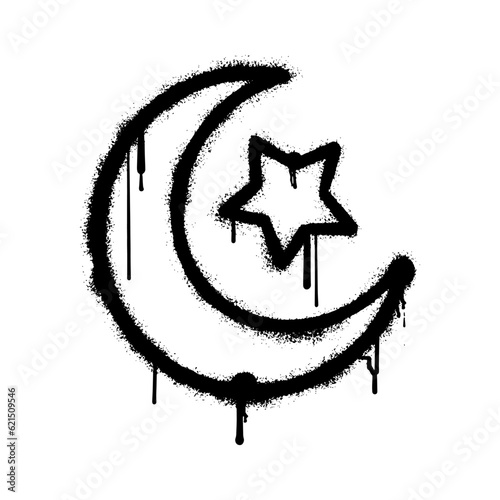 Graffiti Spray moon and stars spray isolated on white background.
