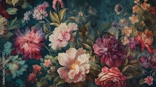 Illustration of flowers background. Generative AI © Kateryna Kordubailo