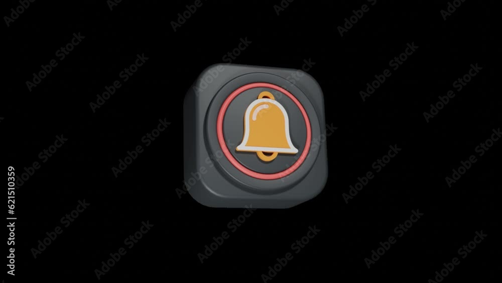 Animation of appearing and disappearing 3D bell icon for social media on isolated background for writing link with text