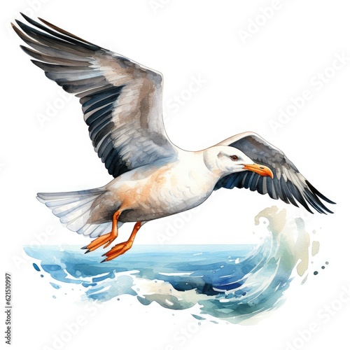seagull - watercolor illustration created using generative AI tools © Salander Studio