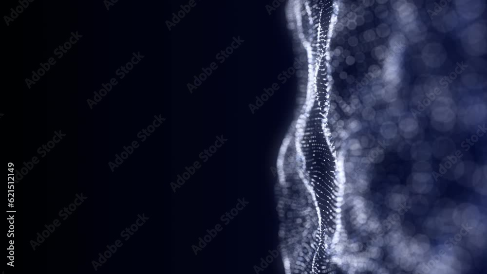 Futuristic digital wave. Dark cyberspace. Abstract wave with dots. White moving particles on a blue background. 3d rendering. Futuristic digital wave. Dark cyberspace. Abstract wave with dots. White moving particles on a blue background. 3d rendering.