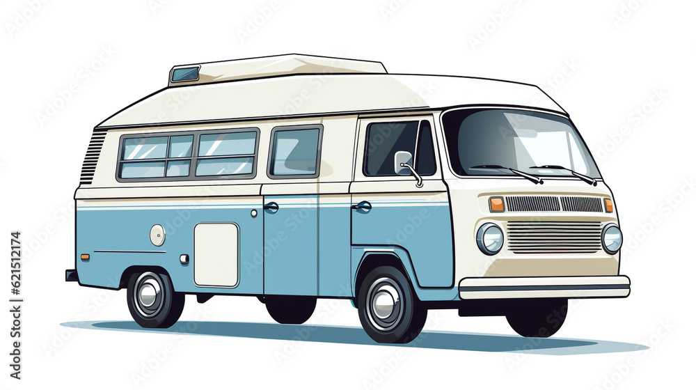 camper van isolated on white, Classic Campervan Motorhome RV Caravan Illustration 