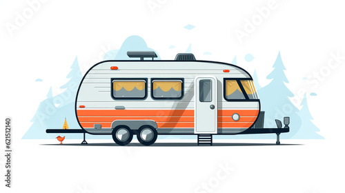 Caravan illustration Best for camper and outdoor on white background © Dhelphie