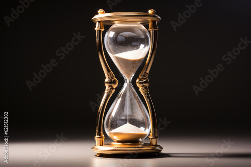 hourglass sand on the beach with a light gray background, which symbolizes concept of time. motivational articles, business content, and time management projects