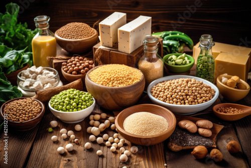 many kinds of small bowls of grains and legumes on a wooden background. healthy lifestyle, proper nutrition, and ecology. healthy eating, cooking, and ecology photo