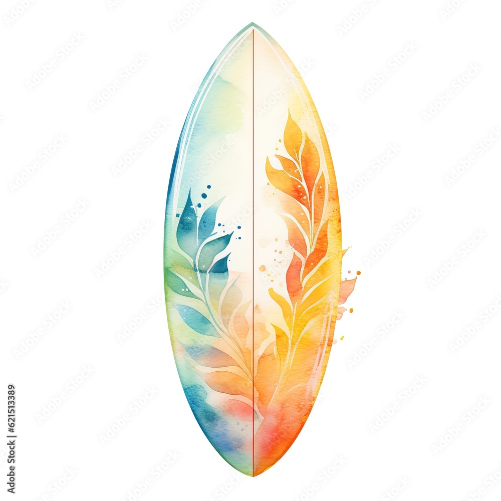 watercolor surfboard - created using generative AI tools