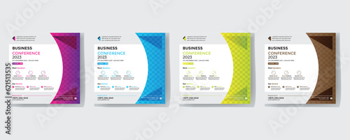 Business webinar invitation design. Webinar and business conference social media post template. Online webinar social media post template. Business conference banner template. Online live webinar