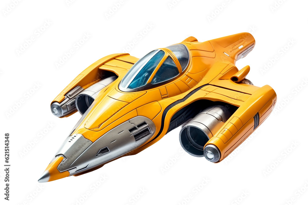 Naklejka premium Toy spaceship. isolated object, transparent background
