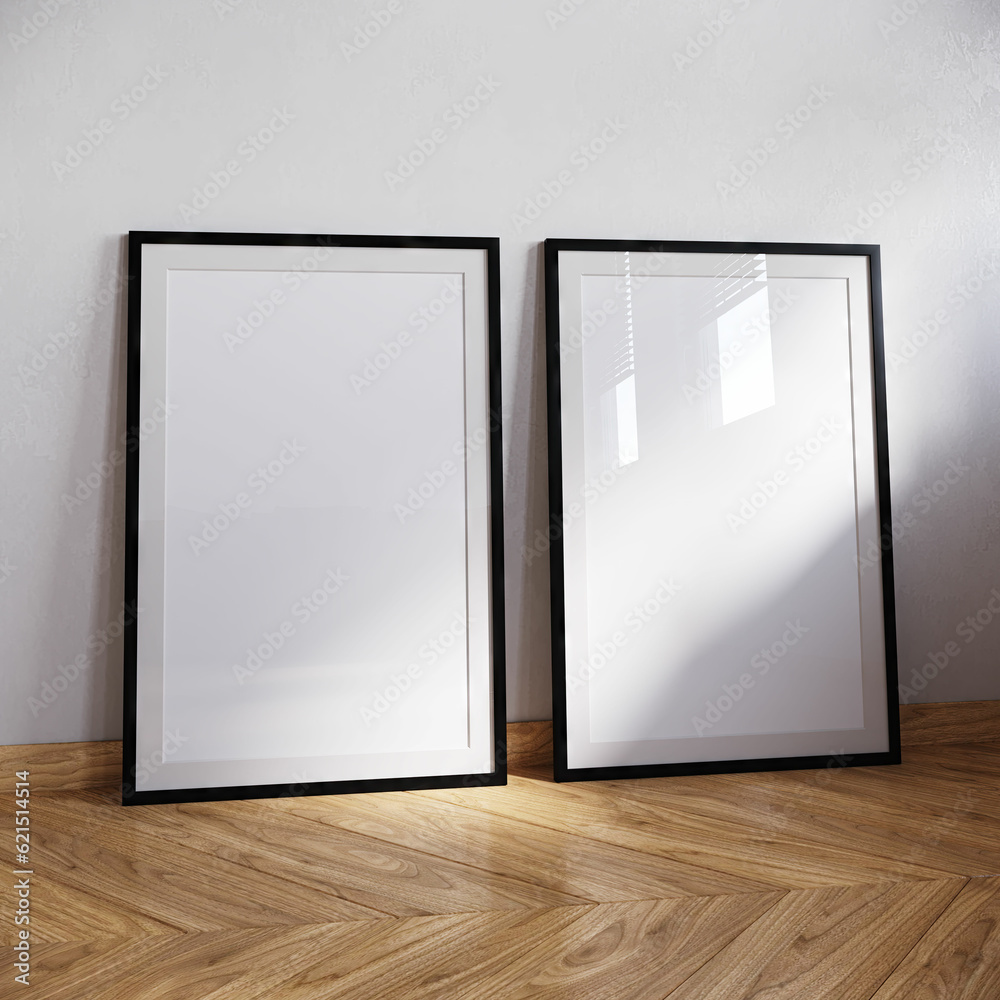 Mockup poster frame close up, 3d render, Frame mockup in farmhouse