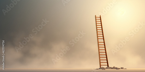 Concept of achieving success, featuring ladder against an isolated background, minimalist style. The upward journey towards goals and the continuous pursuit of growth and achievement