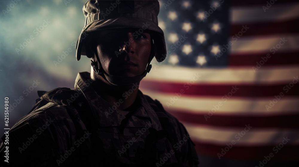 US army soldier against the American flag US army soldier against the American flag