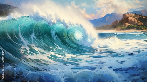 Magewave: A Hyper-detailed Painting Of A Wave Breaking In The Ocean photo