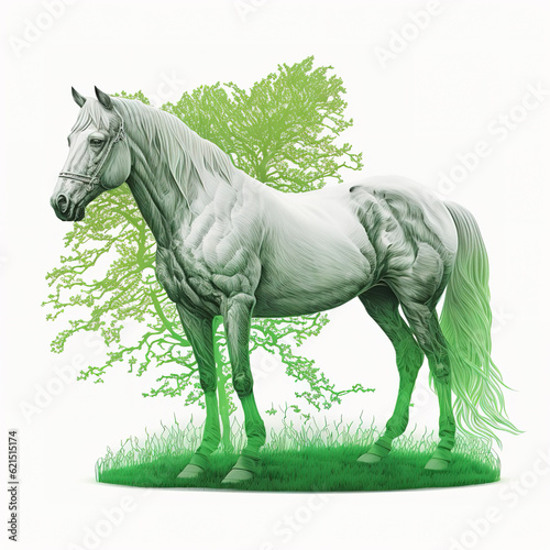 Couple of beautiful white horses isolated on white background. Generative AI