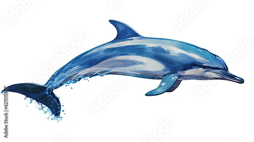 fluidity and unpredictability of watercolors by creating a dynamic and energetic dolphin print. bold brushstrokes and splashes of color to depict the dolphin movement and power  