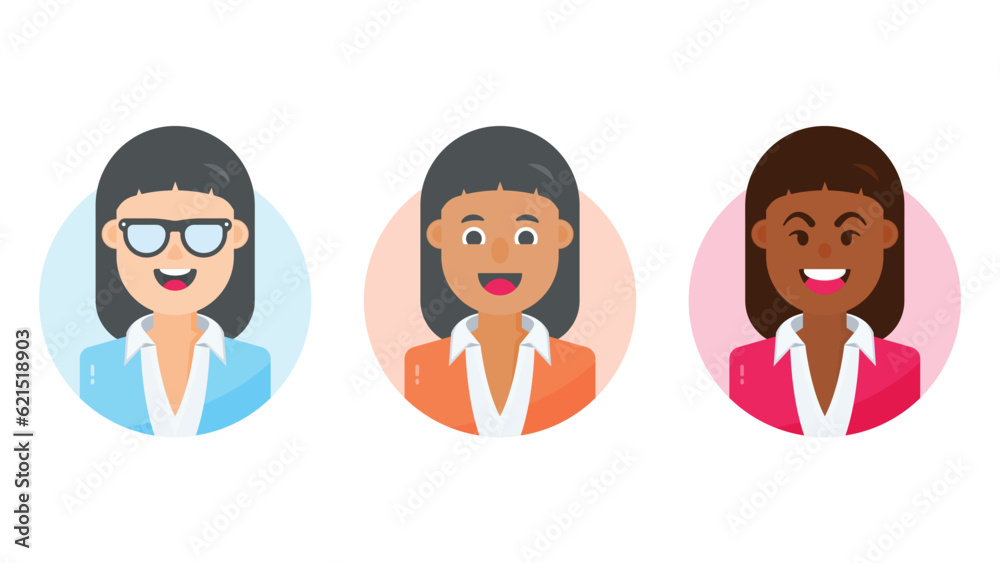 Female cartoon characters with different facial expressions Female cartoon characters with different facial expressions