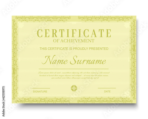 Certificate of appreciation template, gold and blue color. Clean modern certificate with gold badge. Certificate border template with luxury and modern line pattern. Diploma vector template.