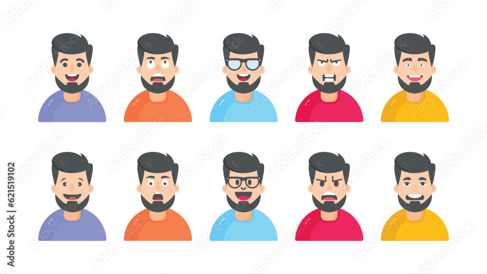 Vector man with beard cartoon characters with different facial expressions Vector man with beard cartoon characters with different facial expressions