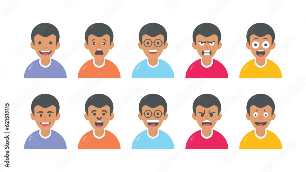Young boys character avatar with facial expressions, vector illustration Young boys character avatar with facial expressions, vector illustration