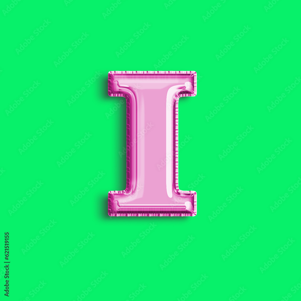 Brilliant balloon alphabet letter I in pink color. 3d rendering realistic metallic hot air balloon, ready to use for your birthday celebration and party, isolated with green screen background Brilliant balloon alphabet letter I in pink color. 3d rendering realistic metallic hot air balloon, ready to use for your birthday celebration and party, isolated with green screen background