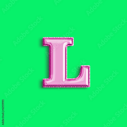 Brilliant balloon alphabet letter L in pink color. 3d rendering realistic metallic hot air balloon, ready to use for your birthday celebration and party, isolated with green screen background
