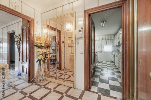 Entrance hall of a house with sapele doors  many mirrors