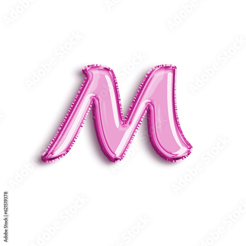 Brilliant balloon alphabet letter M in pink color. 3d rendering realistic metallic hot air balloon, ready to use for your birthday celebration and party, isolated with transparent background