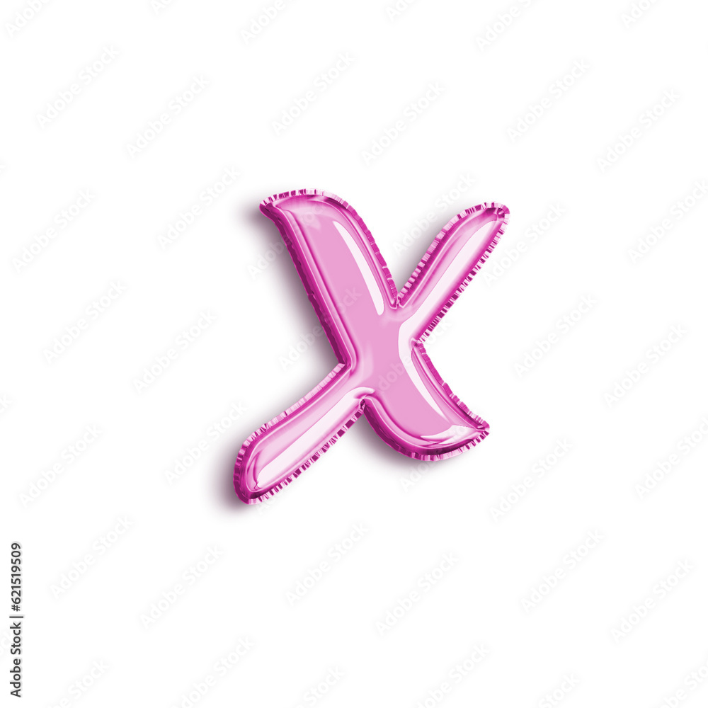 Obraz premium Brilliant balloon alphabet letter X in pink color. 3d rendering realistic metallic hot air balloon, ready to use for your birthday celebration and party, isolated with transparent background