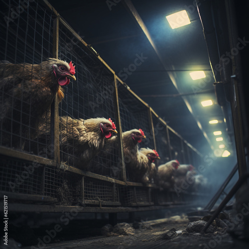 Tragic factory farming of chickens in cages photo