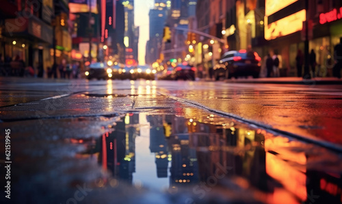 Wet road made of paving stones. Road  light  rain. background. For banner  postcard  book illustration